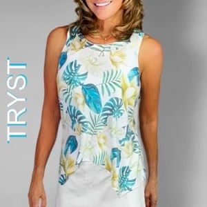 Tryst Sleeveless Tropical Print Sharkbite Bottom Loose Fitting Blouse S